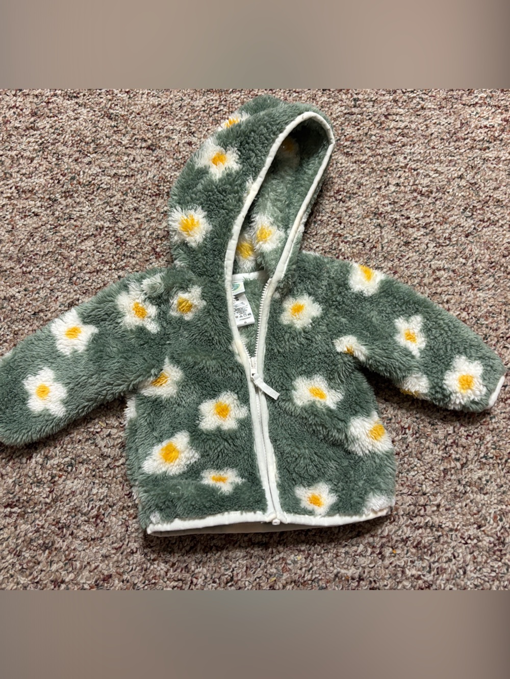 3 month Daisy Hooded Sherpa Jacket - Green